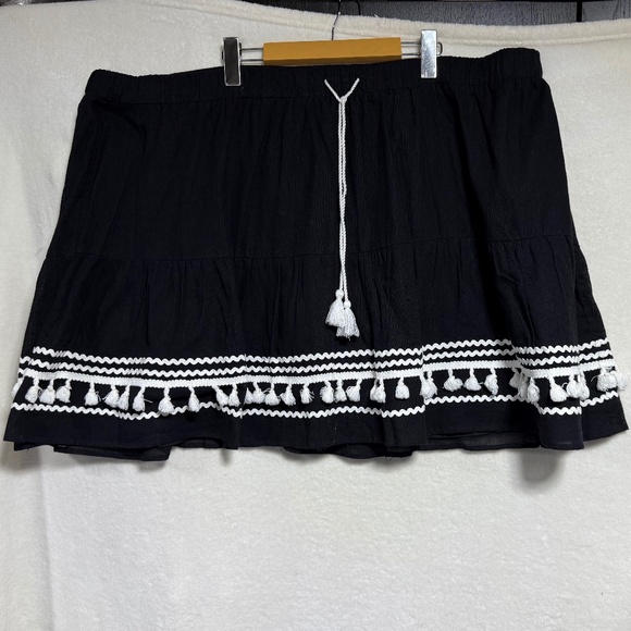 Lane Bryant Women's Skirt 26/28 Black w/White Tassels Drawstring Cotton Lined - Picture 1 of 10